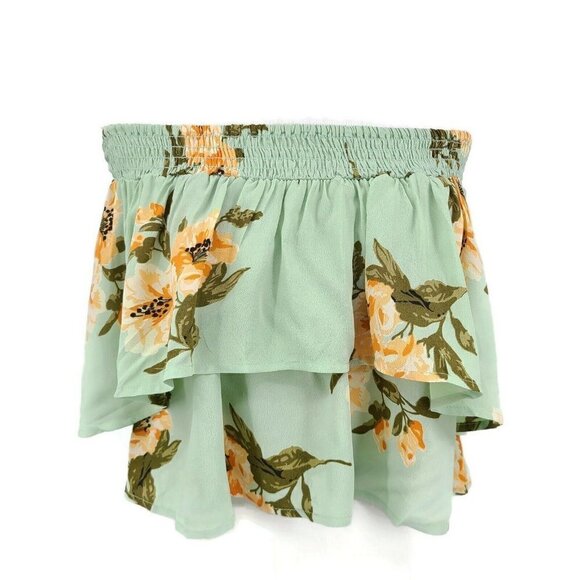 New Flynn Skye Athens Top Womens XS Mint Gatherings Floral Off Shoulder Ruffle - Picture 2 of 7